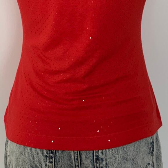 St. John Paillette Sparkly Stretch Jersey Knit Tank Top Blouse Orange Red Medium - Picture 7 of 11